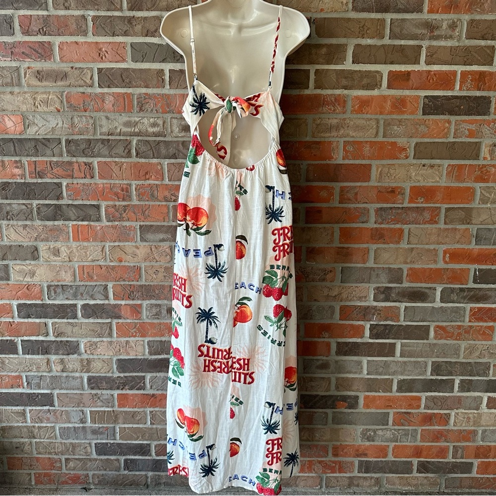 Paper Heart Anthropologie Fresh Fruits Berries Peaches Linen Blend Maxi Dress M - Picture 5 of 10